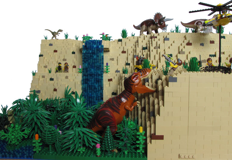 Jungle with T-Rex, Triceratops and a Waterfall